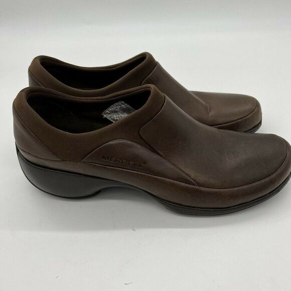 Merrell Dark Brown Spire Stretch Shoes Leather Loafer Clog Size 8 - Picture 1 of 6